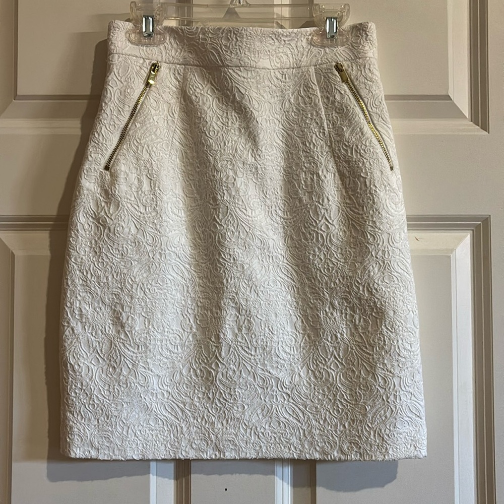 White H&M midi skirt with gold detailing